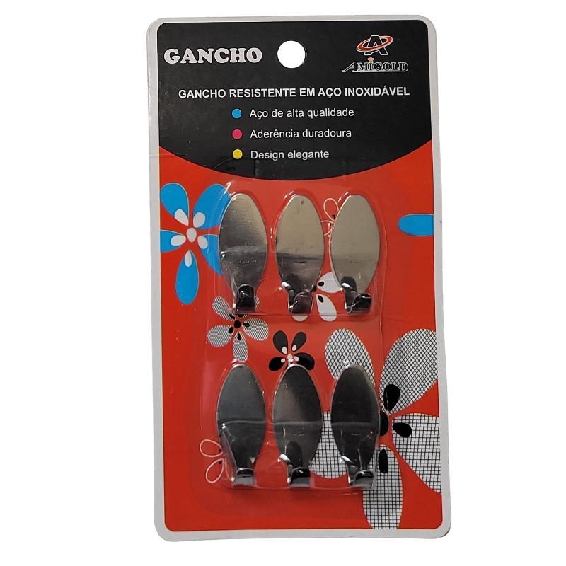 GANCHO INOX AUTOADESIVO C/6 3,5X1,5CM
